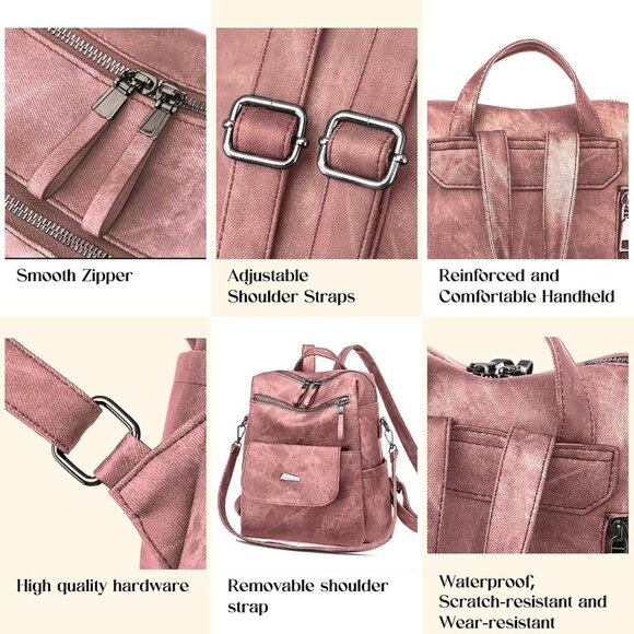 Women Backpack Purse Small Leather Waterproof Anti-Theft Shoulder Bag main image 7